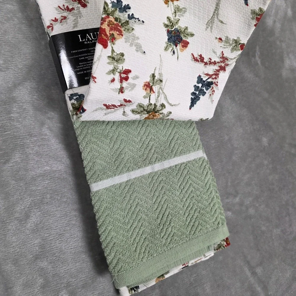 Lauren Ralph Lauren Kitchen Towels Bennet Floral 3pk 17x28 Multicolor NEW Cotton